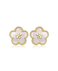 GiGiGirl Charming Kids 14k Gold Plated Mother of Pearl Flower Earrings