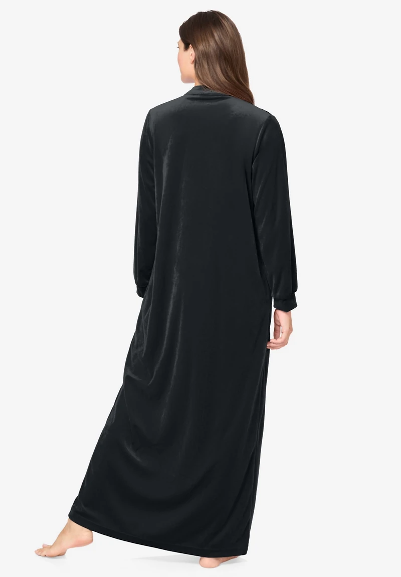 Only Necessities Women's Plus Smocked Velour Long Robe