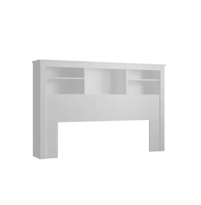 Storage Bookcase Headboard with Led Lights – Wood Grain Finish and Open Shelves for Nighttime Essentials