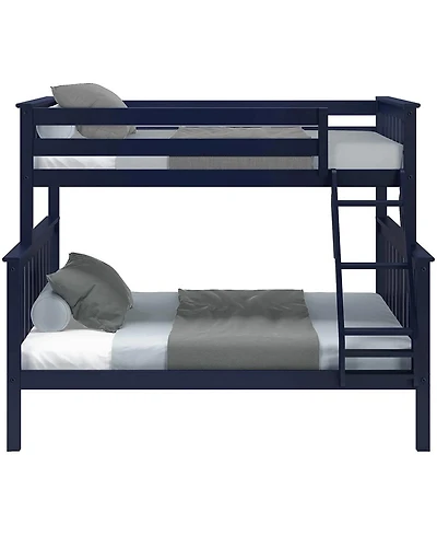 Space-Saving Solid Wood Bunk Bed – Twin Over Design with Built-in Ladder and Full-Length Safety Rails