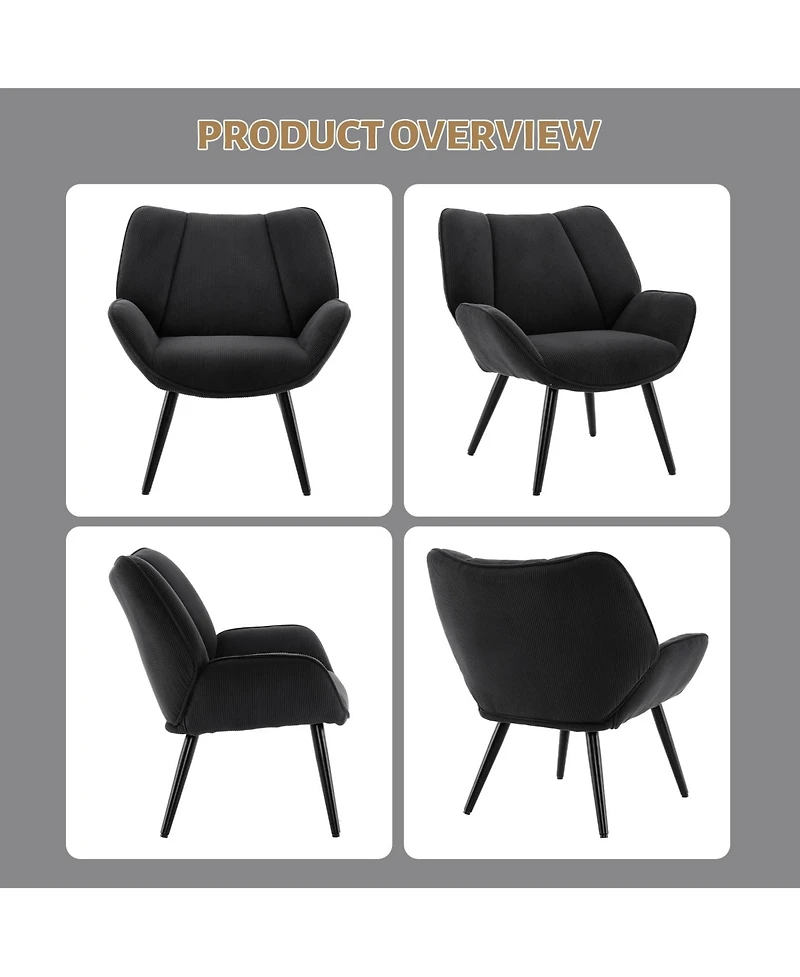 Modern Mid-Century Accent Armchair, Comfortable Single Sofa for Living Room, Bedroom, or Office, Corduroy Upholstered Reading Chair with Wingback Arms
