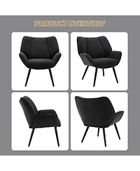 Modern Mid-Century Accent Armchair, Comfortable Single Sofa for Living Room, Bedroom, or Office, Corduroy Upholstered Reading Chair with Wingback Arms
