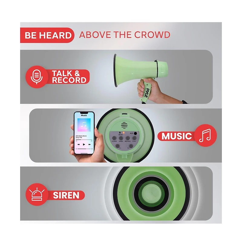 Pyle Portable Megaphone with Siren, 20 Watt Power, Aux Input for MP3, Automatic Siren, Lightweight