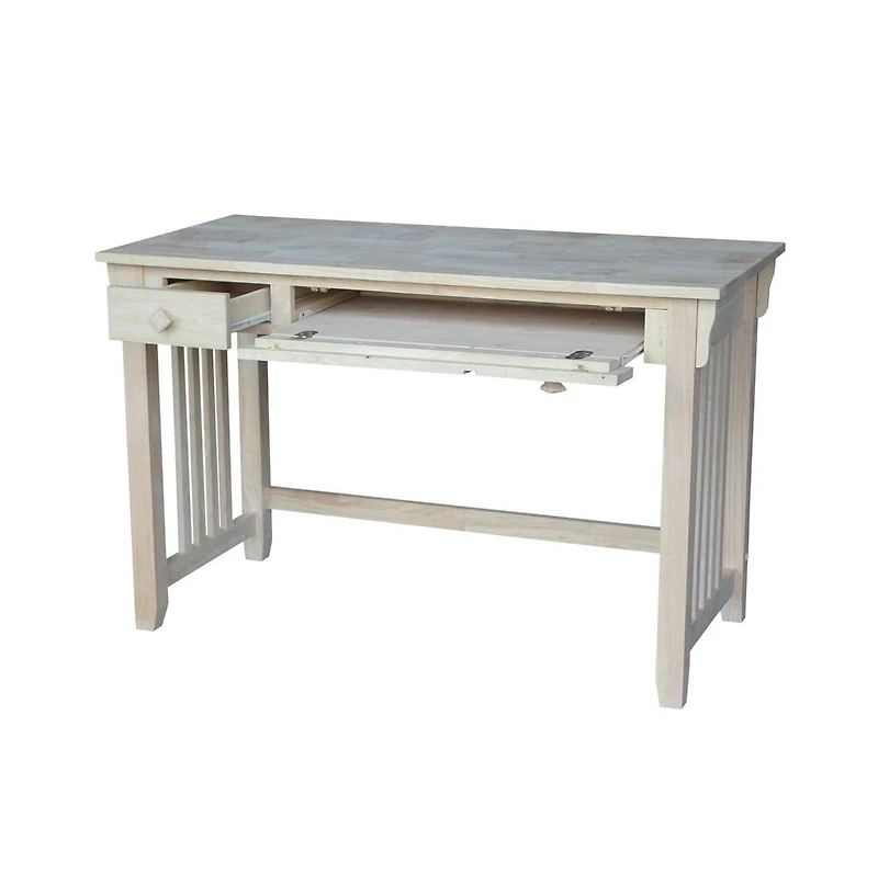 Unfinished Wood Computer Desk with Pull-Out Keyboard Tray and Drawer