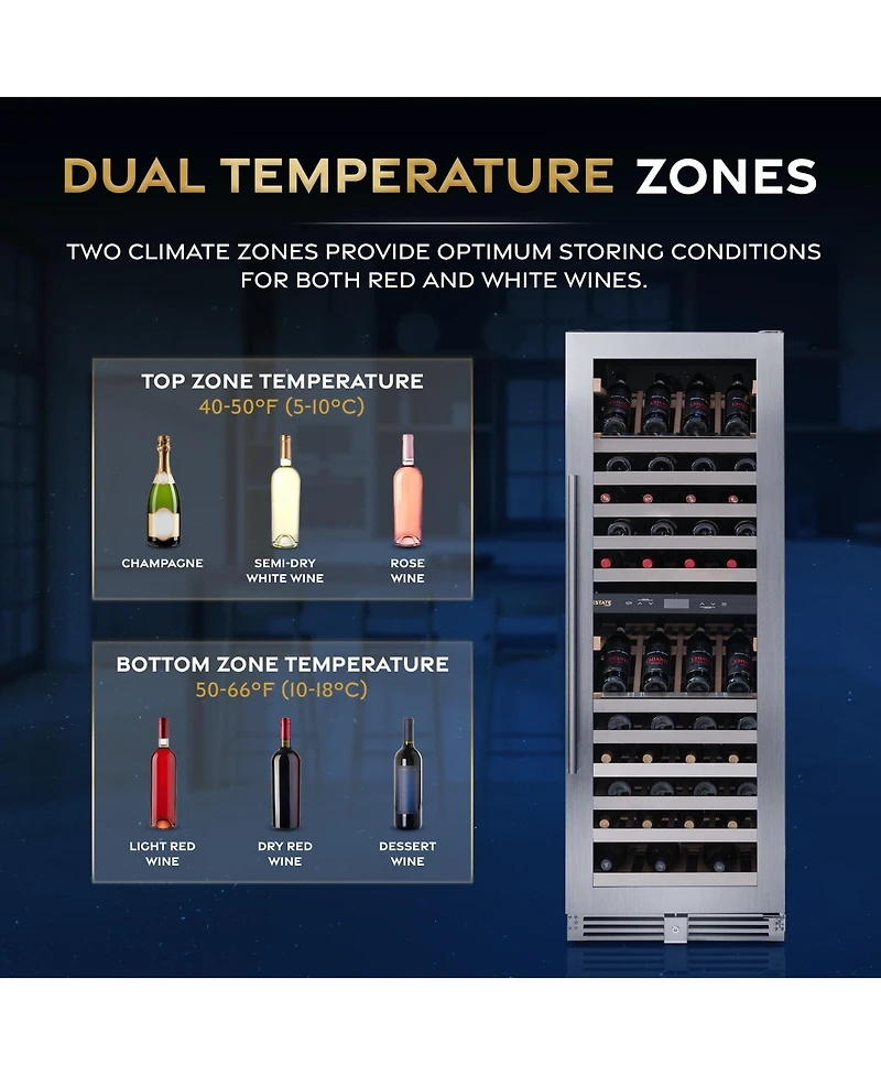 Newair Estate 24 inch 160 Bottle Wine Fridge Dual Zone in Stainless Steel