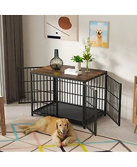 Bingopaw Furniture Style Wooden Dog Crate Pet Kennel End Table with Three Doors and Tray