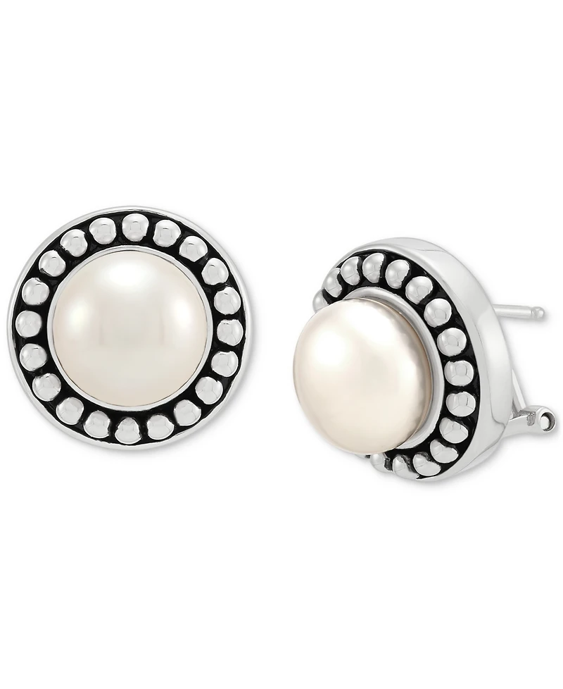 Cultured Freshwater Pearl (9-1/2mm) Framed Stud Earrings in Sterling Silver