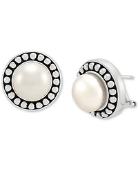 Cultured Freshwater Pearl (9-1/2mm) Framed Stud Earrings in Sterling Silver