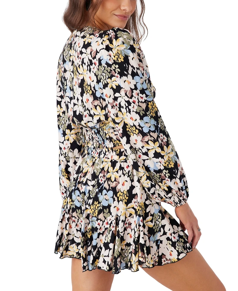 O'Neill Juniors' Livvie Printed Long-Sleeve Crop Top