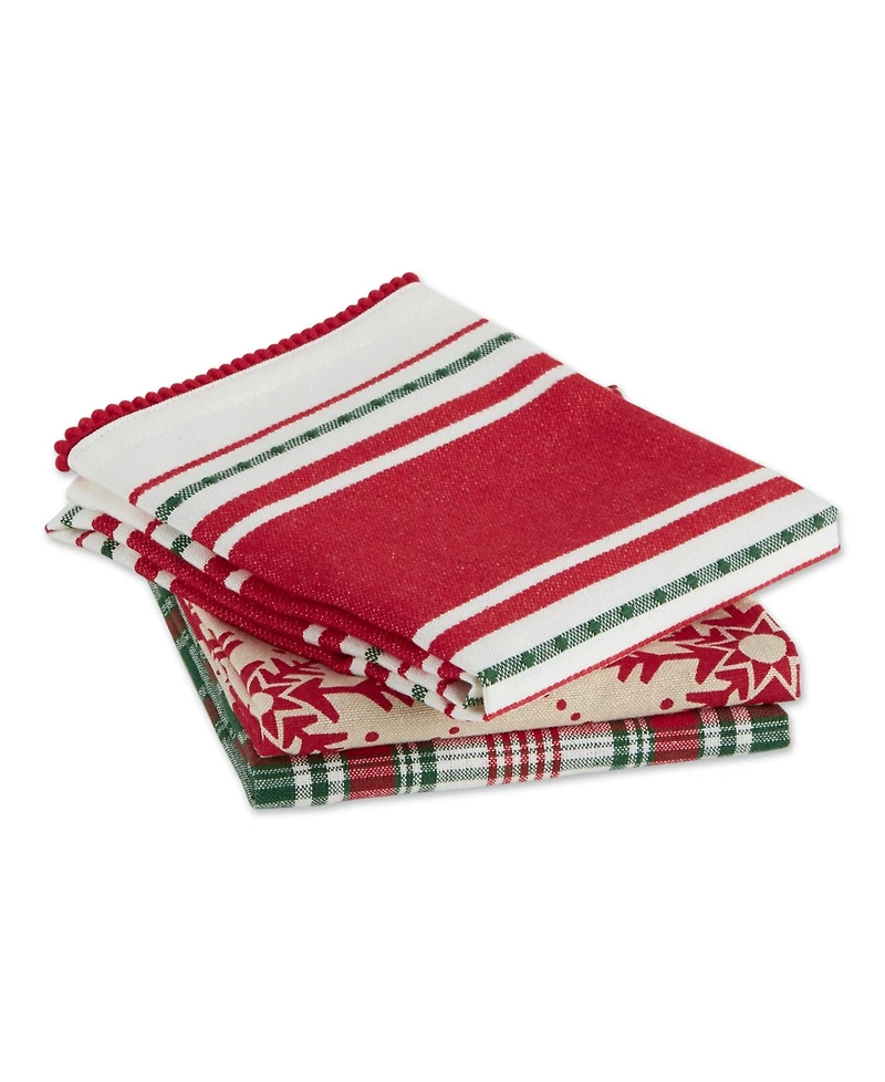 Design Imports Assorted Scandinavian Snowflakes Dishtowel, Set of 3