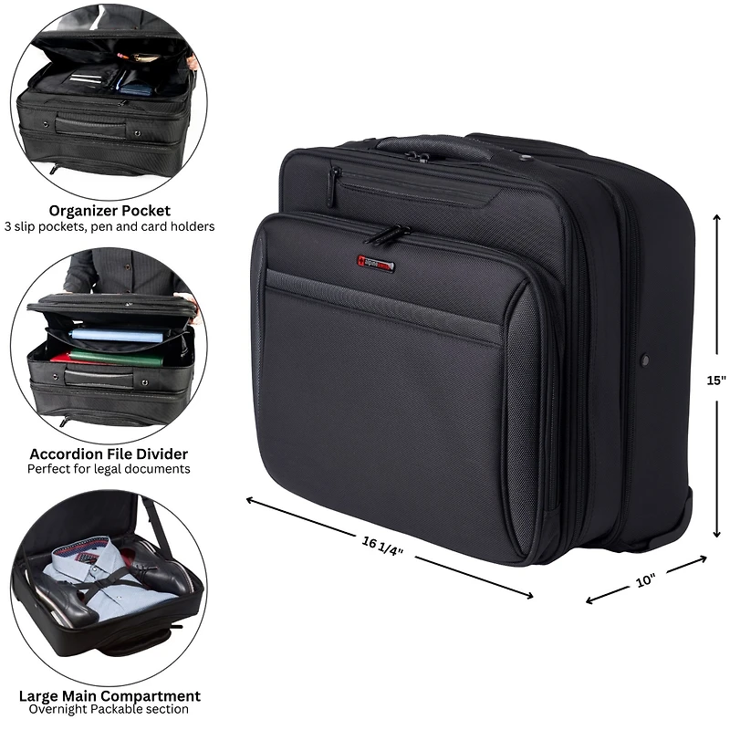 Alpine Swiss Rolling Briefcase Wheeled Overnight Carry on Bag up to 15.6” Laptop