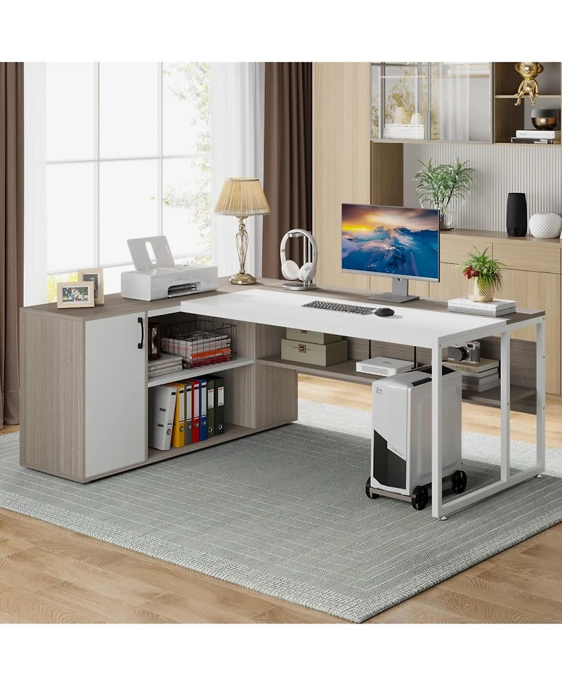 Tribesigns 71 inch Executive Desk, L Shaped Desk with Cabinet Storage, Office Shelves for Home