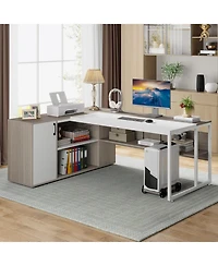 Tribesigns 71 inch Executive Desk, L Shaped Desk with Cabinet Storage, Office Shelves for Home