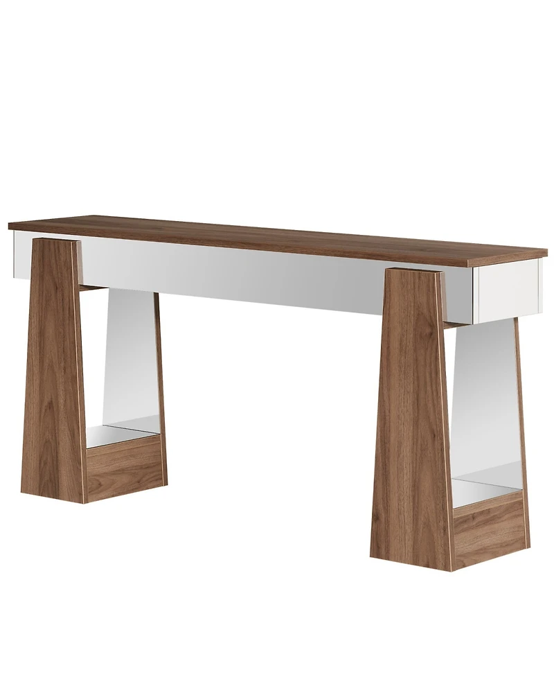 Tribesigns Mirrored Console Table, Farmhouse Wooden Entryway Table with Thickened Legs, 63-Inch Narrow Long Behind Couch Sofa Table