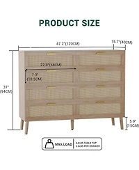 gaomon 6 Drawer Double Dresser for Bedroom, Rattan Dresser, Floor Standing Storage Cabinet, Clothes Storage Cabinet with Gold Handles, for Hallway, Li