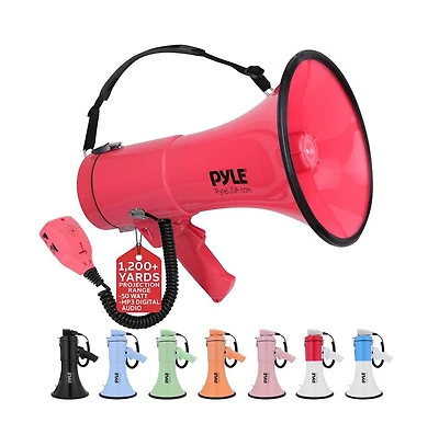Pyle 50-Watt Portable Megaphone with Siren, MP3 Input, Automatic Siren, Shoulder Strap, Lightweight