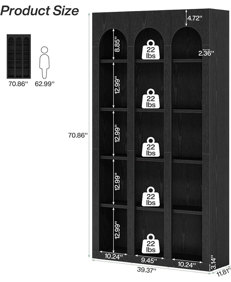 Tribesigns 5-Tier Farmhouse Tall Bookshelf, 70.87-Inch Rustic Wood Bookcase with Open Shelves, Large Mid Century Modern Book Shelf