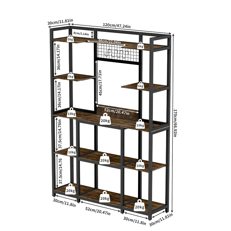 Unho 5 Tier Storage Shelf Bookcase: Bookshelf with Metal Frame for Living Room Display Shelf