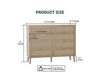 gaomon 8 Drawer Rattan Dresser, 47.2" x 15.7" x 37" Rattan Chest of Dressers, Mid Century Modern Dresser for Closet with Handles, Large Table Top, Dre