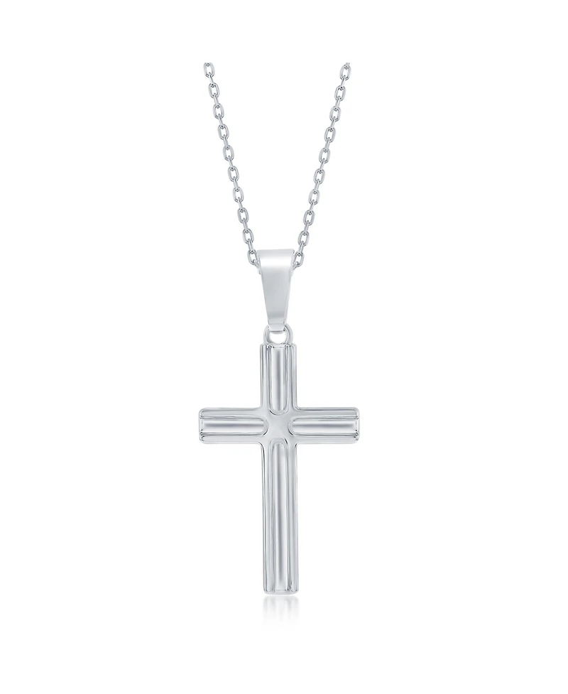 Simona Sterling Silver, Lined Cross Necklace
