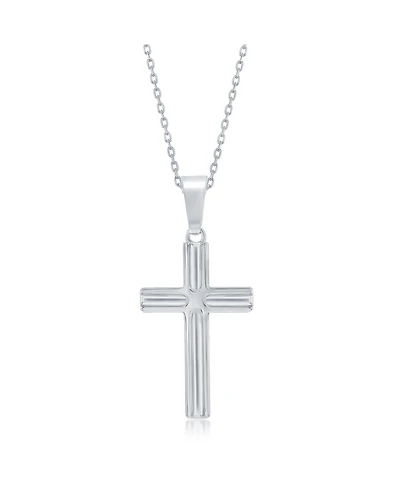 Simona Sterling Silver, Lined Cross Necklace