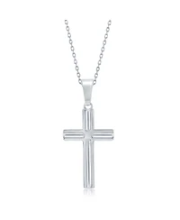Simona Sterling Silver, Lined Cross Necklace