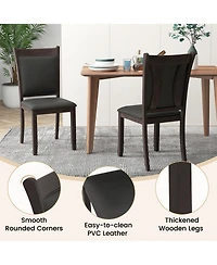 Gymax Faux Leather Upholstered Dining Chairs Set of 2 w/ Padded Seat Rubber Wood Legs