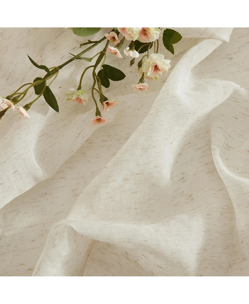 Hlc.me Lena Burlap Flax Linen Semi Sheer 3 Piece Kitchen Curtains Set, Light Filtering Transparent Window Tab Top Valance + Tiers Set (Natural Linen)