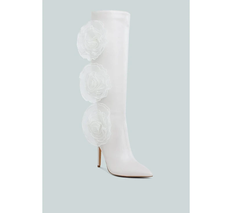 Chinkara Sheer Big Rose Detail Long Boots