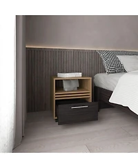 Alsen Nightstand, 1 Drawer, 4 Wheels, 1 Shelf, Natural Oak / Black