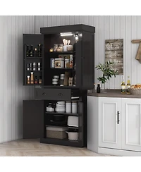 Homcom 71" Kitchen Pantry Cabinet with Large Storage and Led Lights,