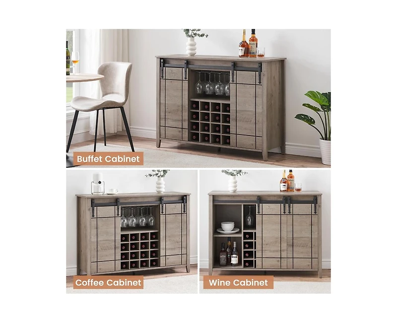 gaomon Wine Bar Cabinet,47" Farmhouse Coffee Bar Cabinet with Sliding Barn Door, Buffet Sideboard Cabinet with 16 Bottle Wine Rack for Dining, Living