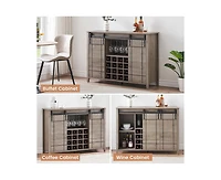 gaomon Wine Bar Cabinet,47" Farmhouse Coffee Bar Cabinet with Sliding Barn Door, Buffet Sideboard Cabinet with 16 Bottle Wine Rack for Dining, Living