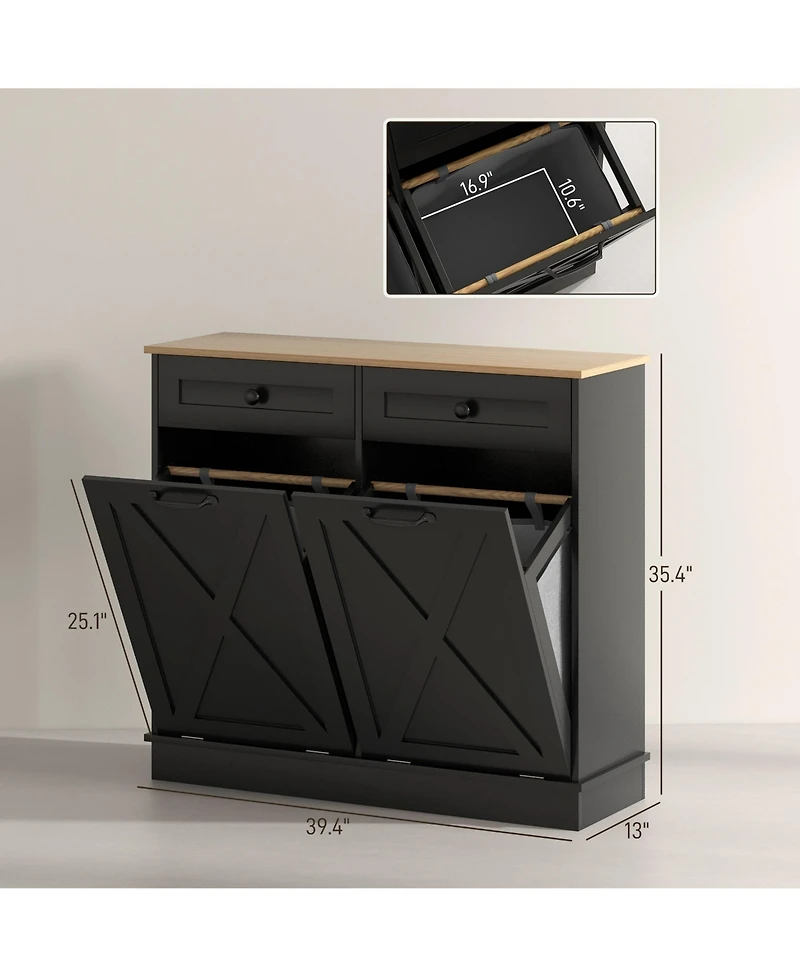 Homcom Tilt Out Laundry Hamper Cabinet with 2 Baskets and 2 Drawers,