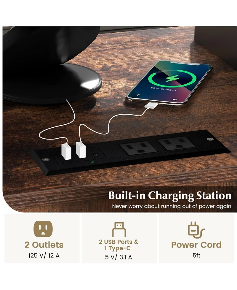 Gouun File Cabinet on Wheels with Charging Station and Cable Management Hole