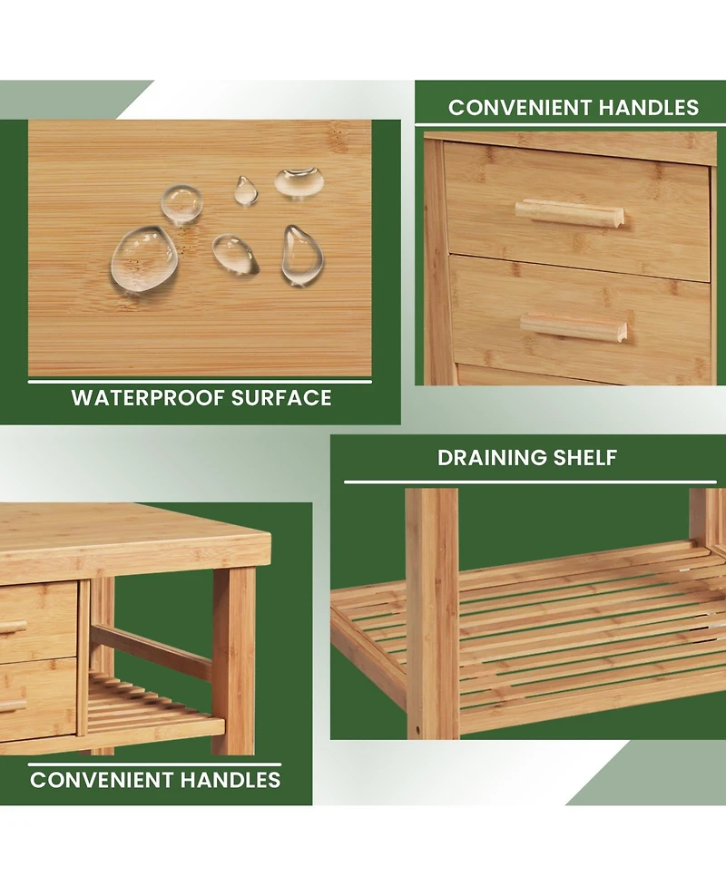 Gouun Bamboo Kitchen Trolley Cart with Tower Rack and Drawers