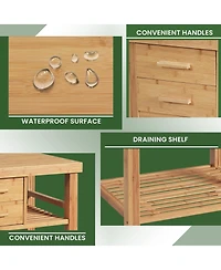 Gouun Bamboo Kitchen Trolley Cart with Tower Rack and Drawers