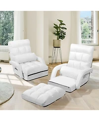 Gouun Folding Lazy Floor Chair Sofa with Armrests and Pillow