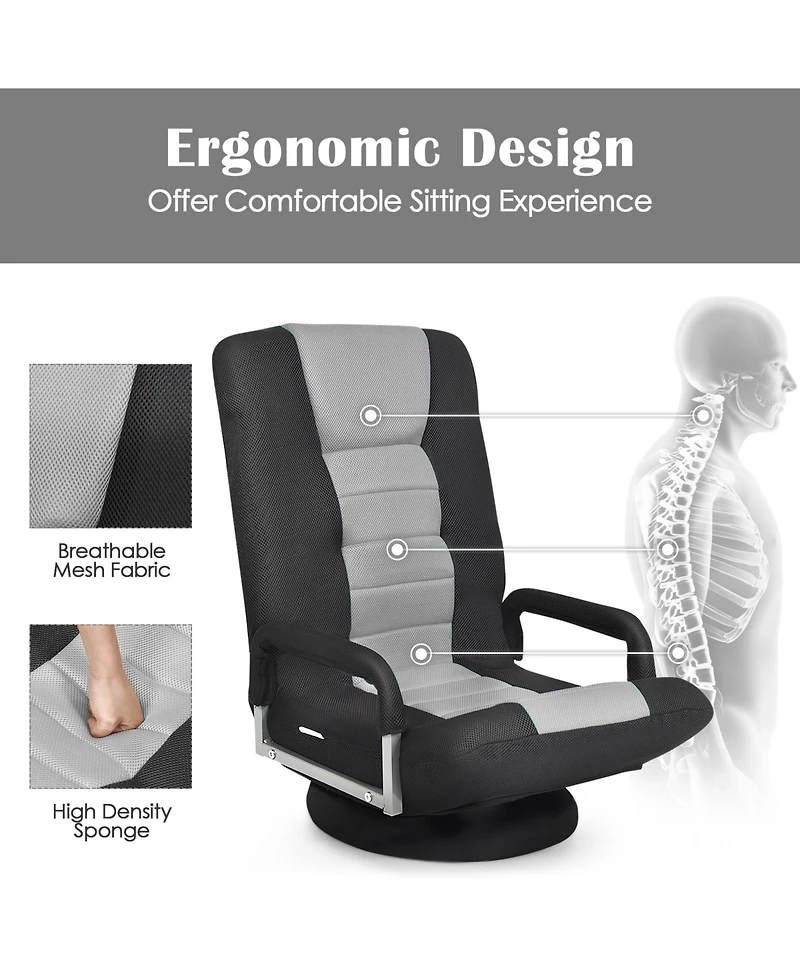 Gouun 360-Degree Swivel Gaming Floor Chair with Foldable Adjustable Backrest