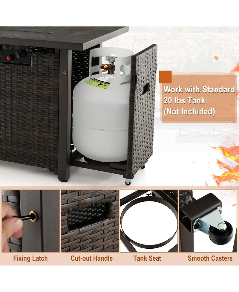 Gouun 52 Inches Outdoor Wicker Gas Fire Pit Propane Fire Table with Cover