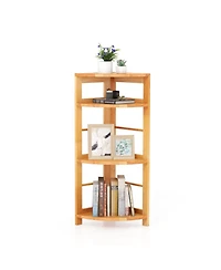 Gouun 4-Tier Corner Shelf with Rubber Wood Frame and Anti-Toppling Kit
