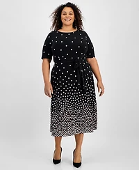 Kasper Plus Size Printed Tie-Waist Midi Dress