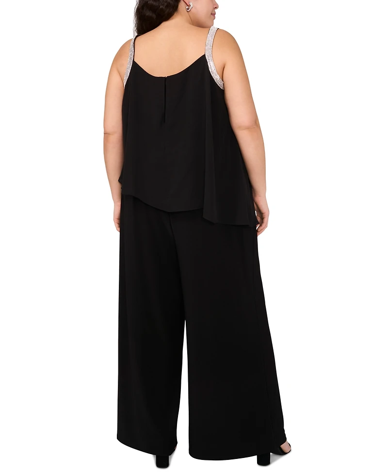 Msk Plus Size Rhinestone-Strap Overlay Wide-Leg Jumpsuit