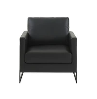 LeisureMod Leather Accent Armchair With Black Steel Frame