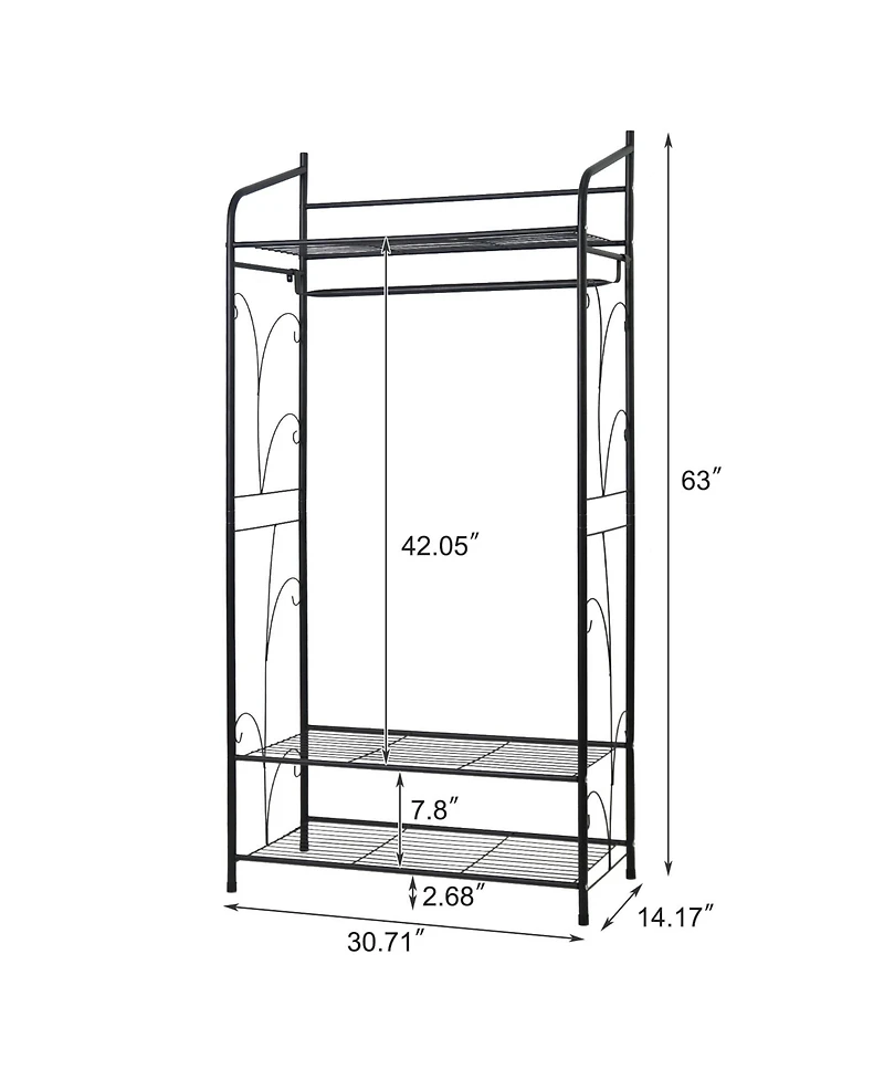 Unho Metal Clothes Rack: Garment Hanging Storage Shelf Shoes Stand for Bedroom Living Room