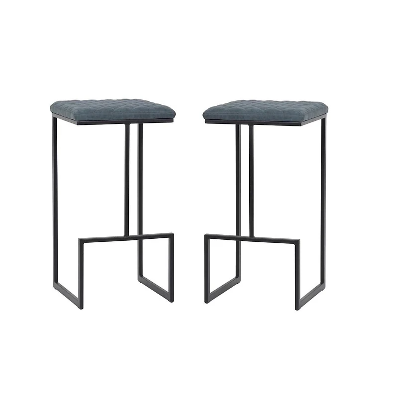 LeisureMod Quincy Leather Bar Stools With Metal Frame Set of 2