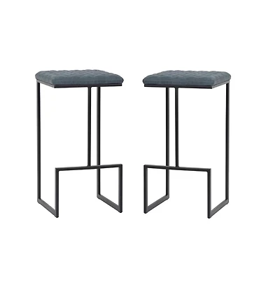 LeisureMod Quincy Leather Bar Stools With Metal Frame Set of 2