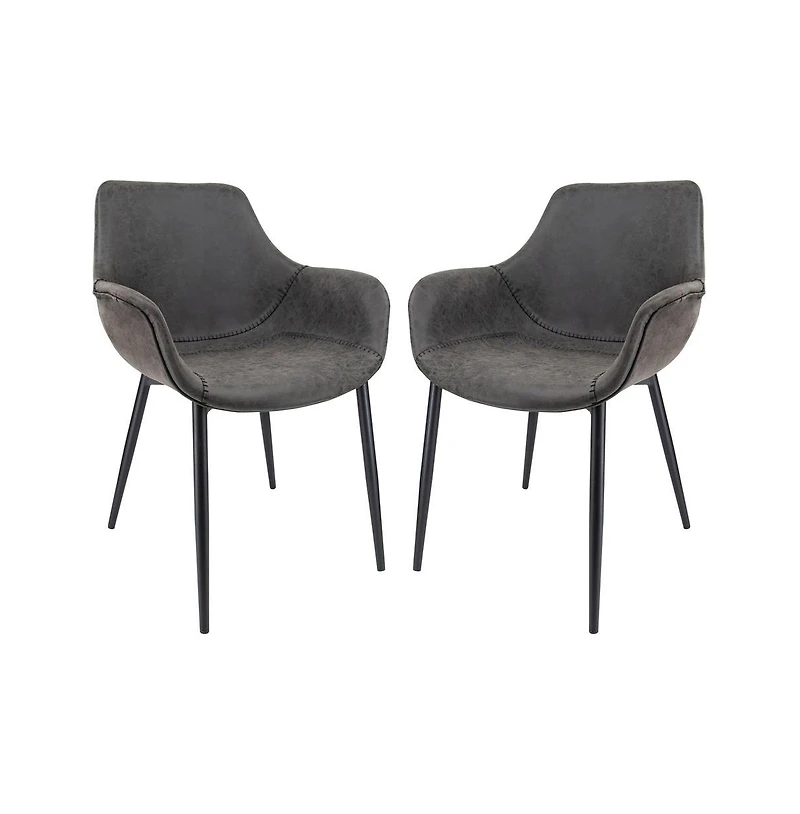 LeisureMod Markley Modern Leather Dining Arm Chair With Metal Legs Set of 2