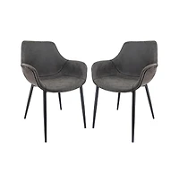 LeisureMod Markley Modern Leather Dining Arm Chair With Metal Legs Set of 2