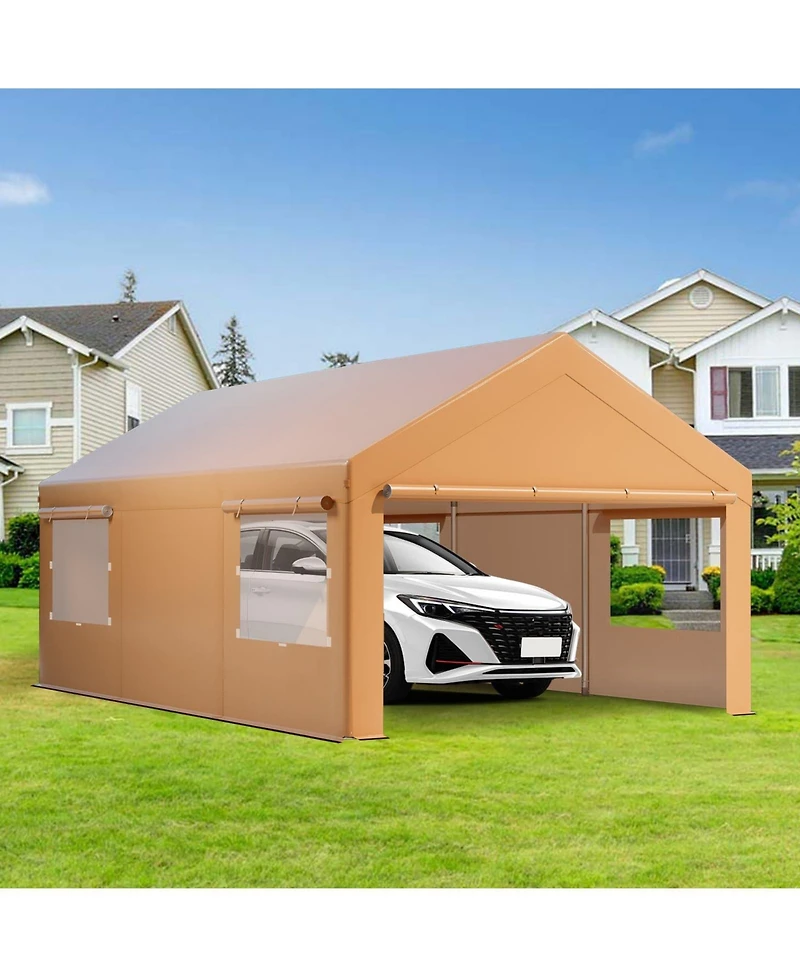 gaomon Heavy Duty Carport, 10x20FT Portable Garage Outdoor Car Canopy with Galvanized Frame Anti-Snow Portable Carport for Car, Bike, Boat-Yellow